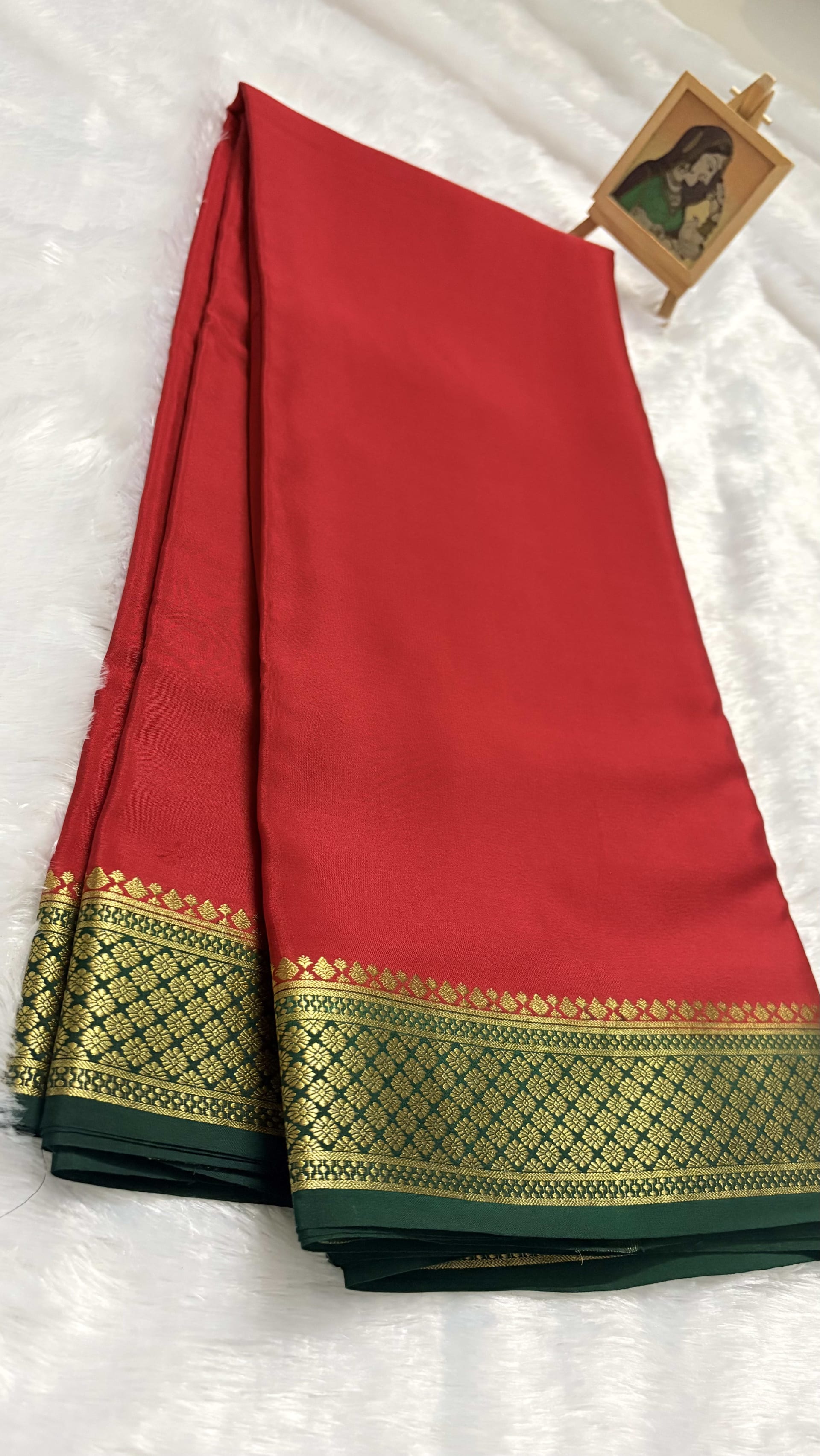 Pure Mysore crepe silk saree Red and bottle green - 110gsm — Red/Maroon Mysore Silk Mysore Silk saree