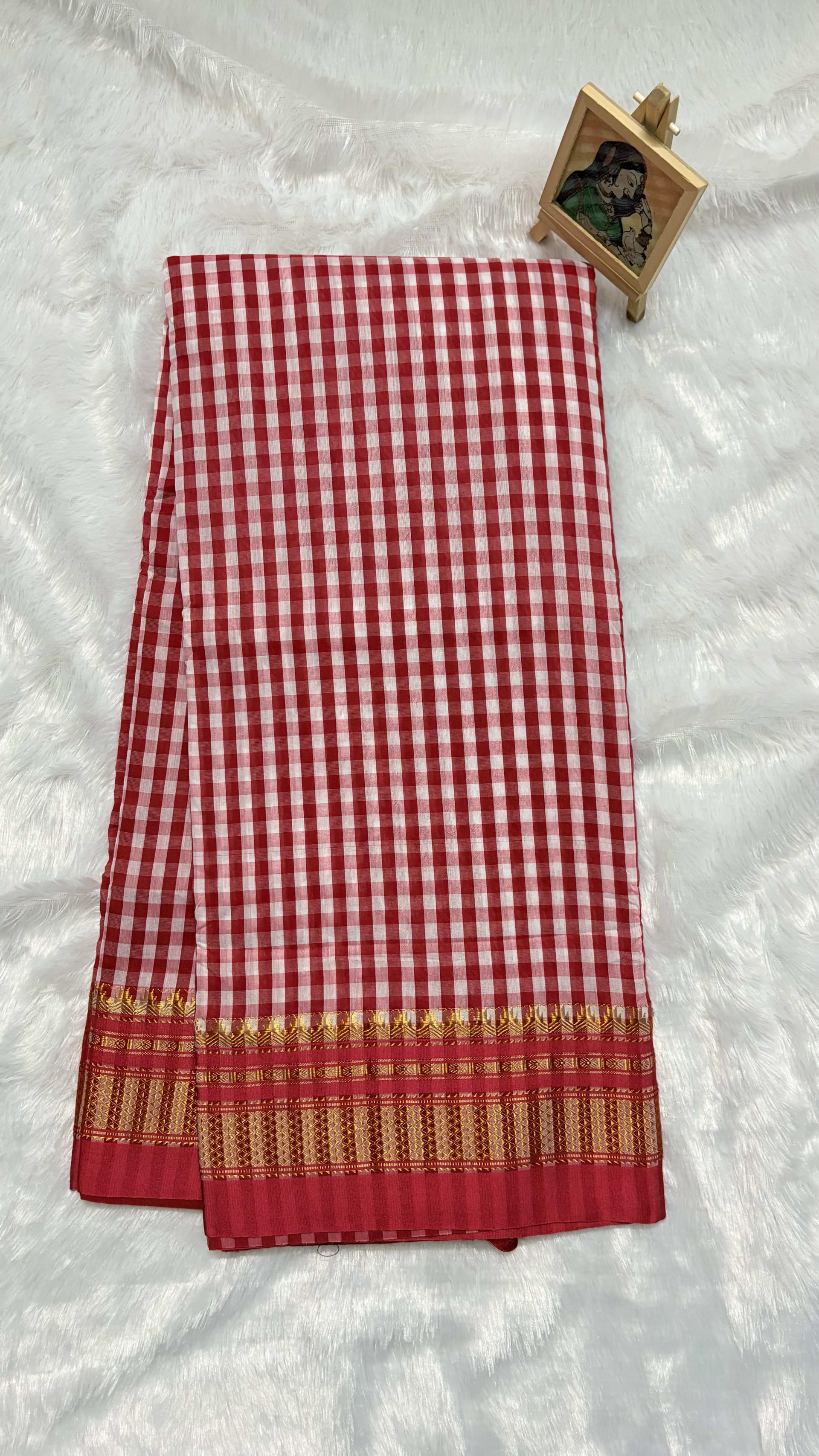 Ilkal Tam Tam Checks cotton silk saree Red — Red/Maroon Chanderi Cotton Silk saree