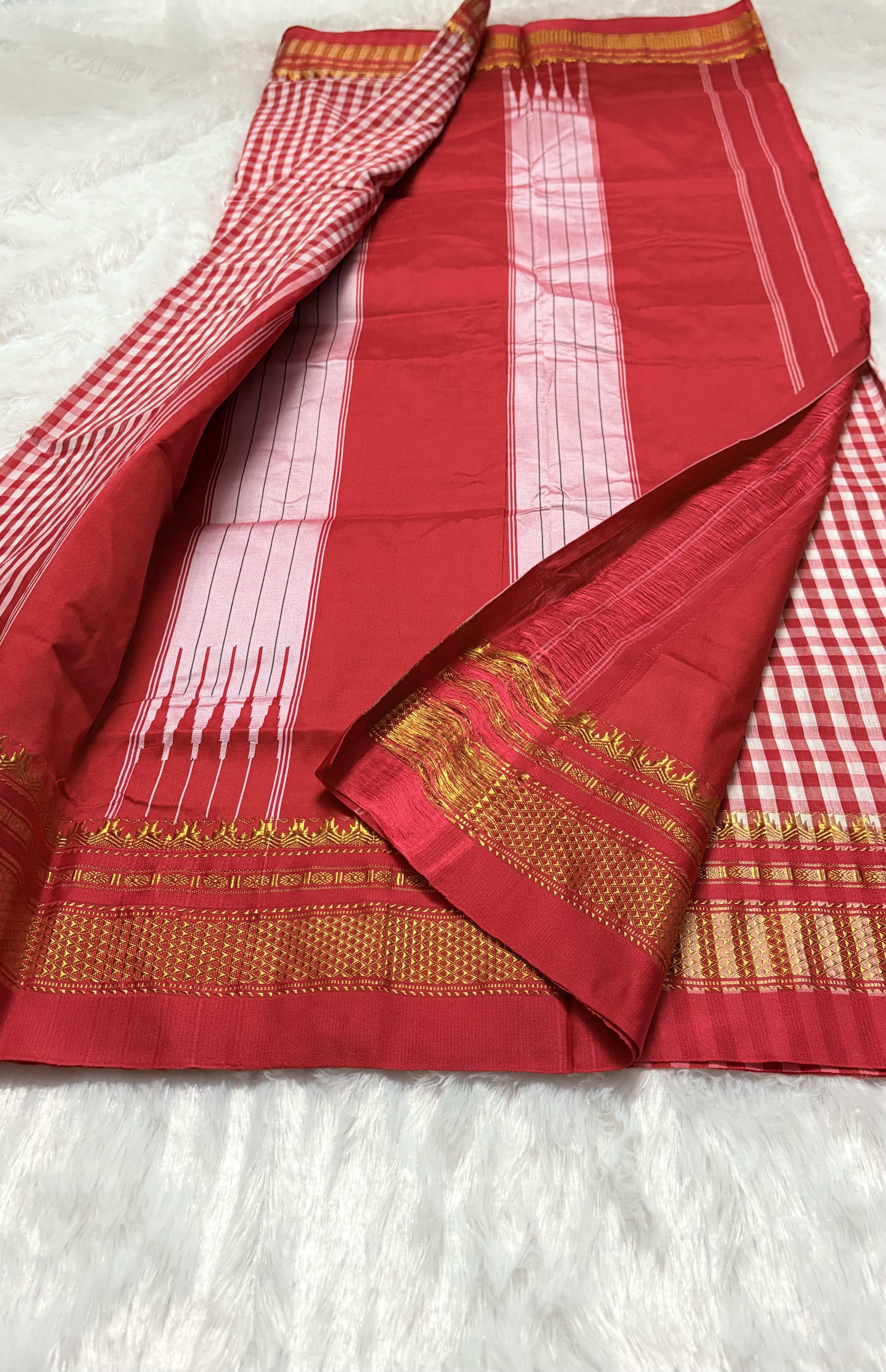 Ilkal Tam Tam Checks cotton silk saree Red — Red/Maroon Chanderi Cotton Silk saree